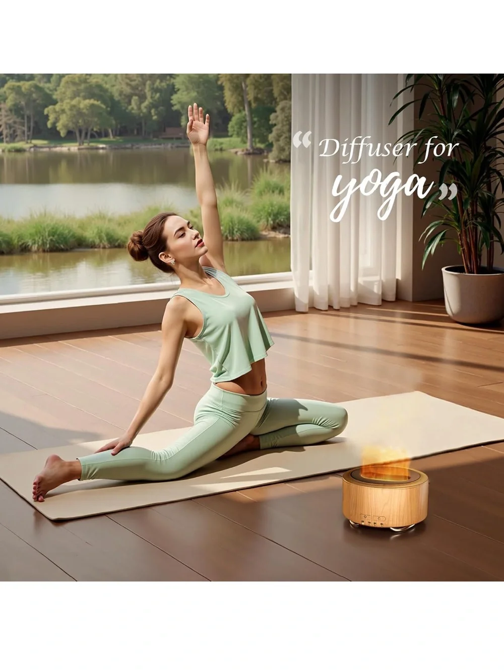 Essential oil Diffuser for home: 500ML aroma diffuser with fireplace flame light